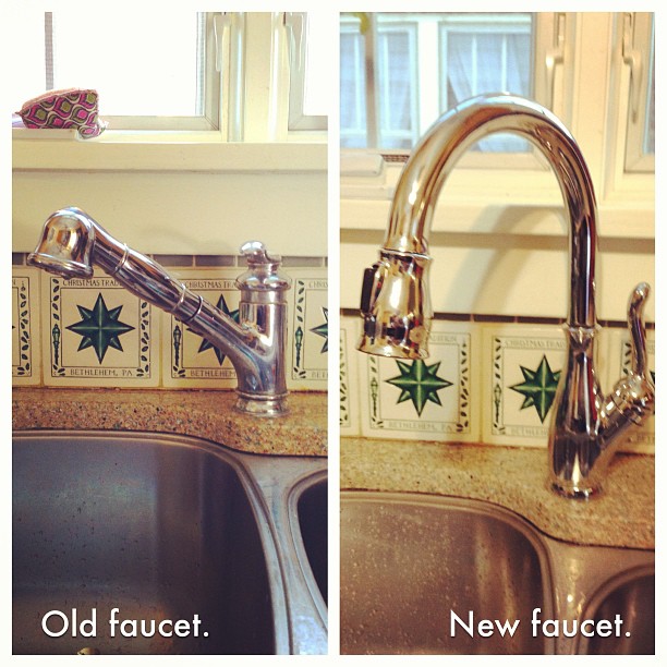 We installed a new kitchen faucet today!  The old one was leaking. It only took 75 minutes.  There was only a little blood.