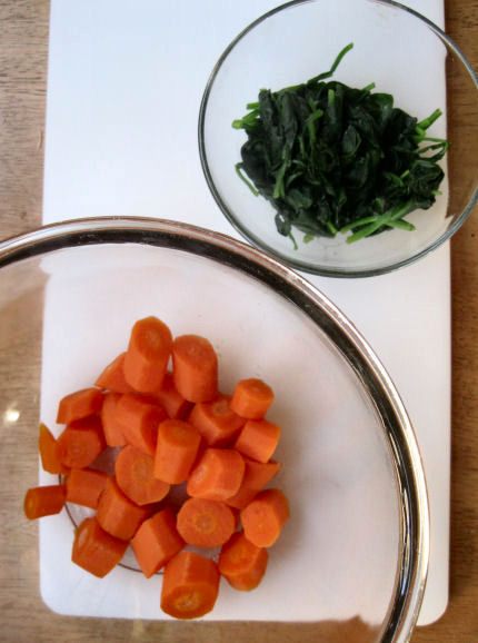 Steamed Carrots and Spinach for Brownies