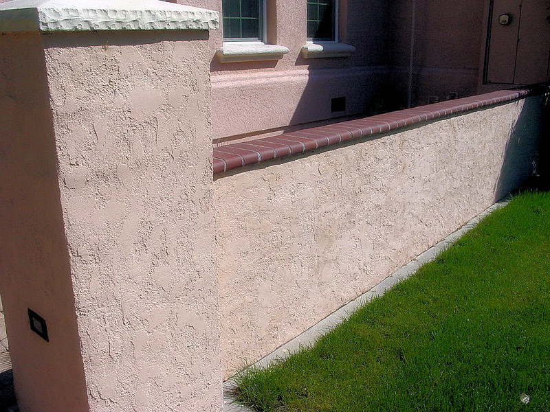 Block Wall & Column With Stucco & Brick Cap