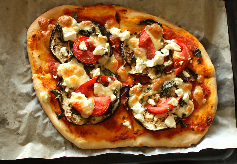 roasted eggplant  and feta pizza