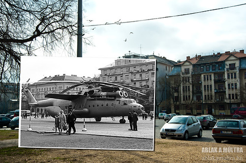 Budapest, XIV. Dózsa György út a Damjanich utcánál, Mi-6 típusú szovjet helikopter fortepan_20529