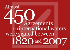 將近450個國際水資源協定於1820年2007年簽訂。圖片來源:www.unwater.org