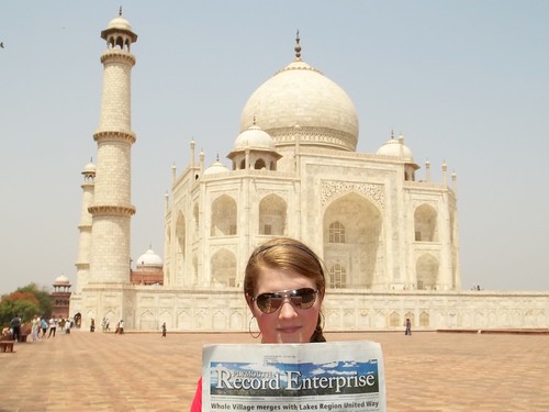 Reading Local News at the Taj Mahal