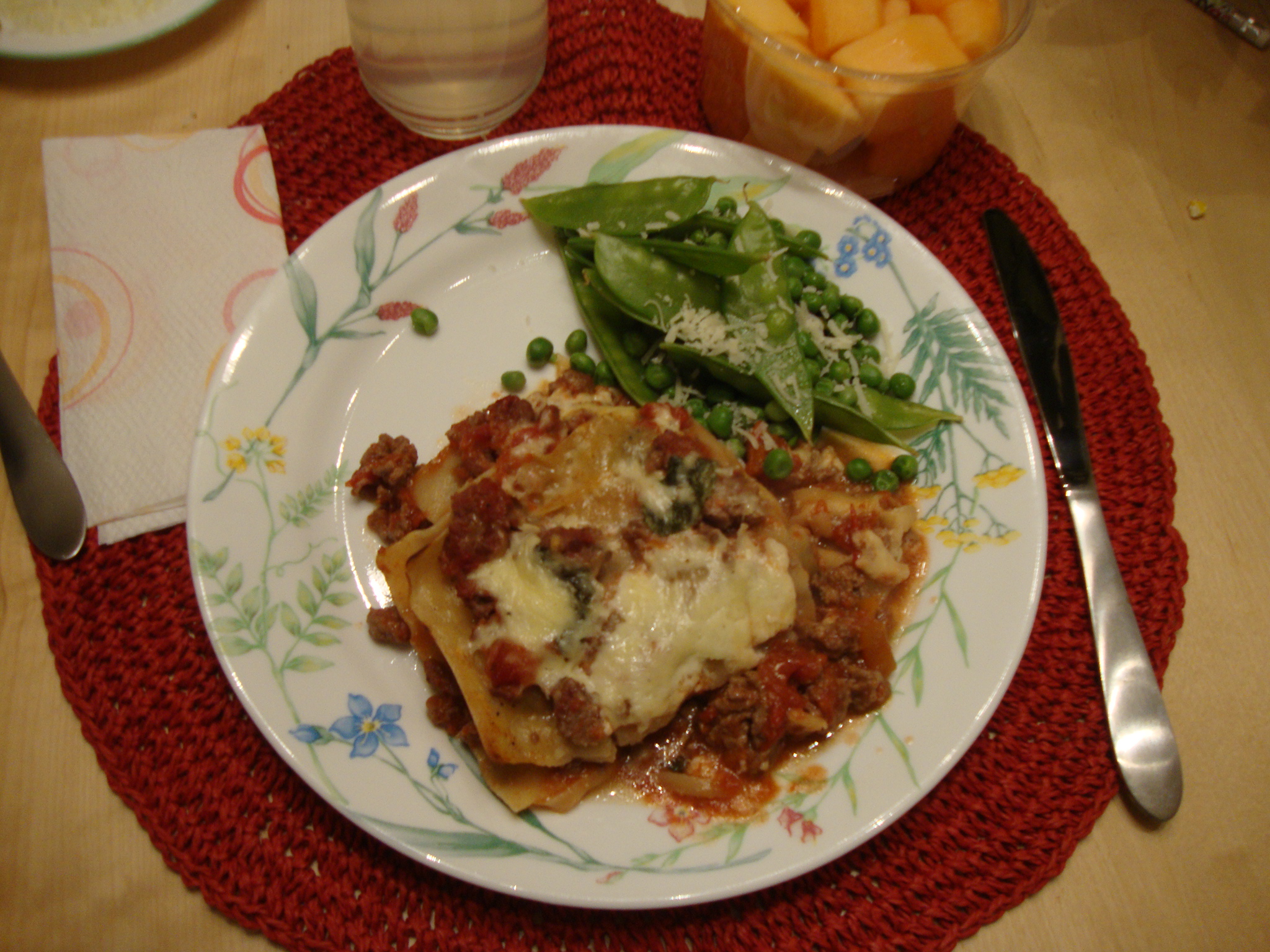 Lasagne bolognese from Rocco DiSpirito's Now Eat This Italian with snaps & peas