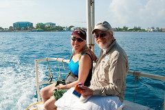 Barb and Joe going shipwreck snorkeling in Grand Cayman