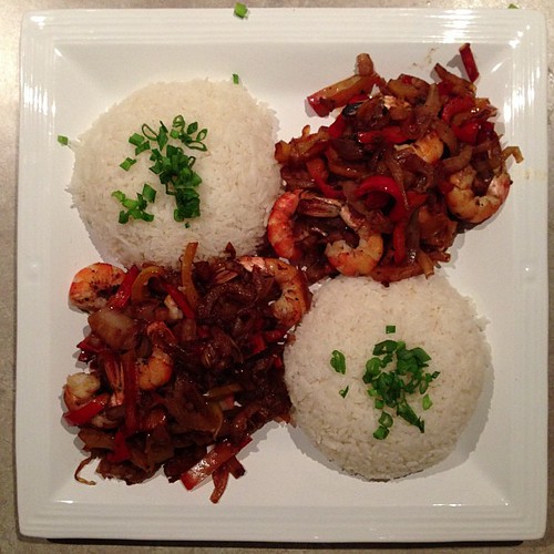 Sticky rice with shrimp, fennel, onions, and peppers.