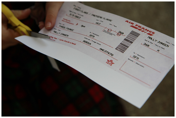 Cutting out pretend boarding passes