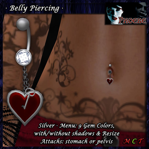 P Key to my Heart Belly Piercing ~Silver-9 Gems~