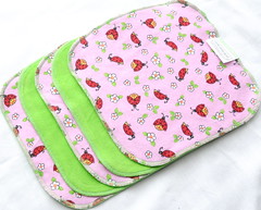 Cotton Velour and Flannel Cloth Wipes<br>Set of 5 8"<br><b>Ladybugs</b>