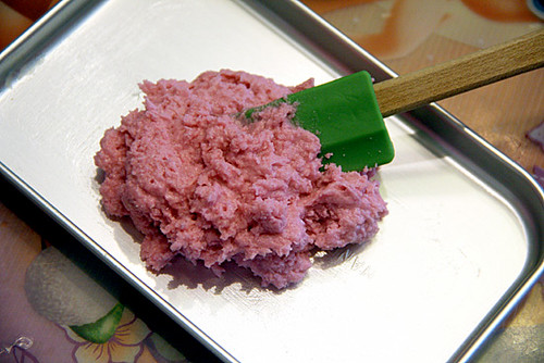 Pink-Cake-Mix-spooned-in-Pan
