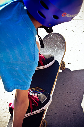 crouching on skateboard