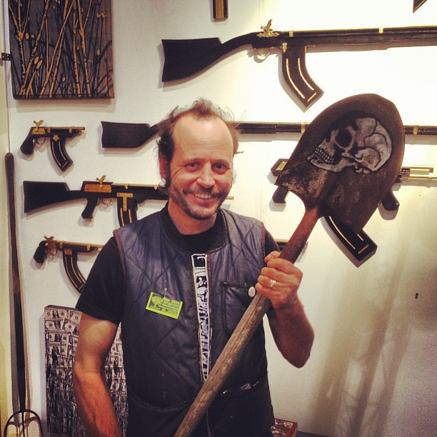 Scariest booth at Fountain Art Fair? Shovels and guns, with artist Dave Tree