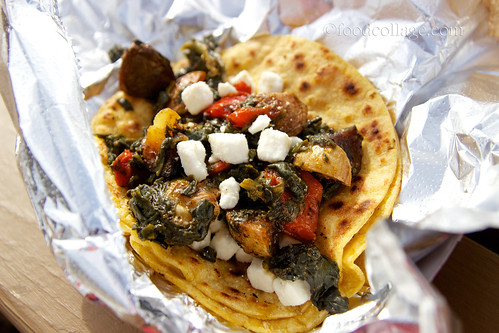 Curried Organic Potato Taco with Spinach, Red Peppers, and Feta Cheese at Pgh Taco Truck