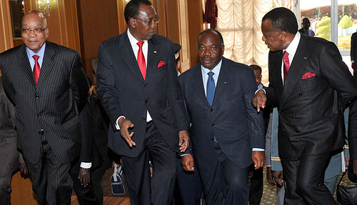 President Jacob Zuma, Chad's Idriss Deby Itno, Gabon President Ali Bongo Ondimba and Congo's Denis Sassou Nguesso in N'Djamena during an Economic Community of Central African States summit. South Africa has been asked to redeploy its troops to the Central by Pan-African News Wire File Photos