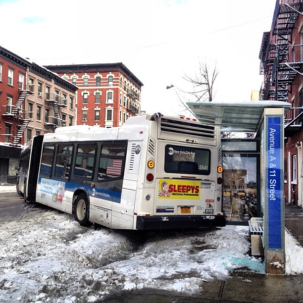 Bus crashed into a bus stop at Ave A and 11th St NYC Nemo