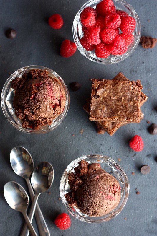 Raspberry Dark Chocolate Ice Cream with Brownie Chunks