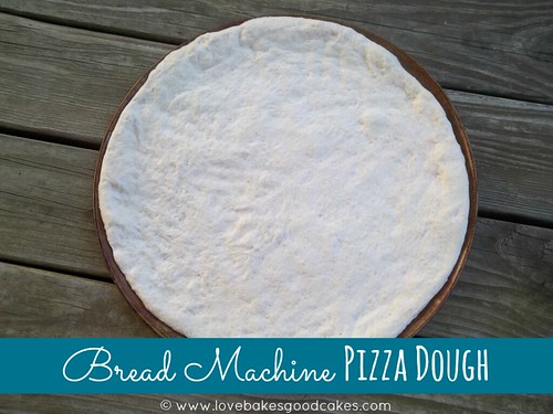 Bread Machine Pizza Dough on pizza pan.
