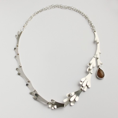 Linked Desert Lichen Necklace with sapphire drop