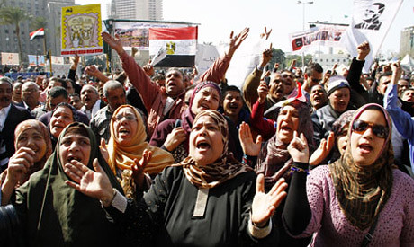 Egyptians took to the streets again on Feb. 8 in protest against the Freedom and Justice Party government of Mohamed Morsi. Events in neighboring Tunisia and Egypt illustrate that the aims of the Revolutions are by no means being met. by Pan-African News Wire File Photos