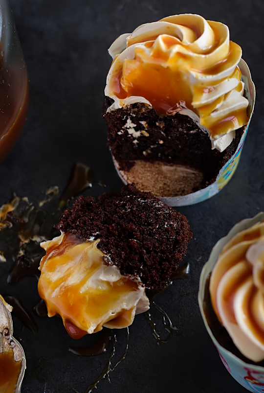 Chocolate Buttermilk Cupcakes with Earl Grey Buttercream & Salted Caramel