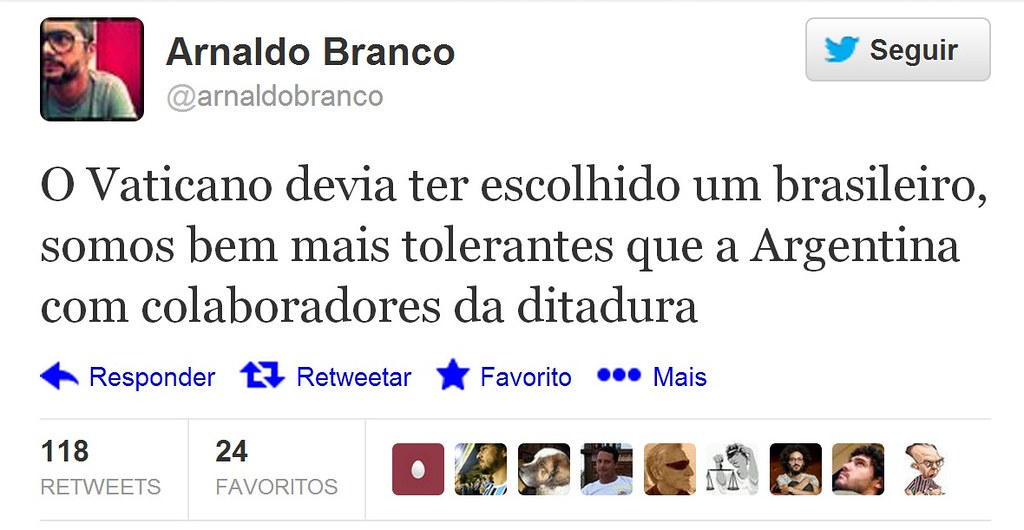 Papa brasileiro - twitada de Arnaldo Branco