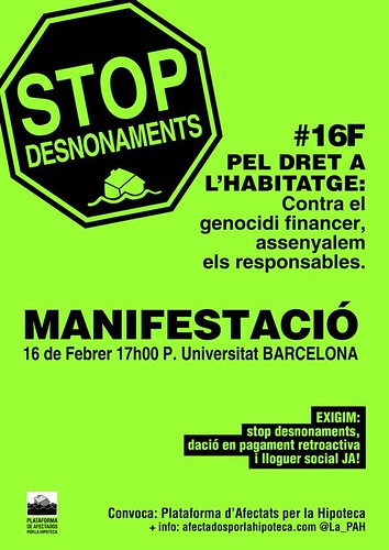 Cartell Manifestació pel dret a l´habitatge: contra el genocidi financer,assenyalem els responsables #16f a Barcelona