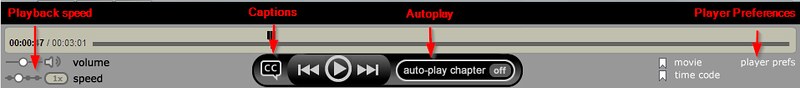 Video Player controls let you adjust playback speed, captions, autoplay, and media player preference.