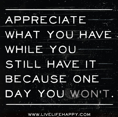 Appreciate what you have while you still have it because one day you won't.