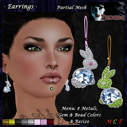 *P* Rabbit Earrings ~8 Metals-9 Gems~