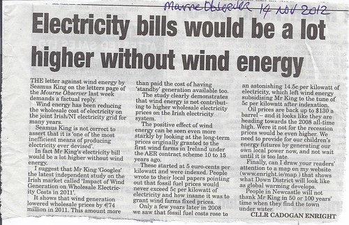 Supporting the Economics of Wind Energy Mourne Observer 14th Nov 2012 by CadoganEnright