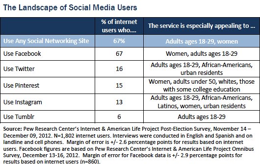 the landscape of social media users in US