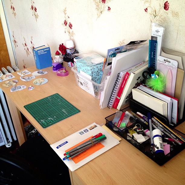 All tidy! It won't last long as I need to turn all those decoupages in to cards and I'm in the process of writing a letter also but at least it's done! #tidy #desk #relief