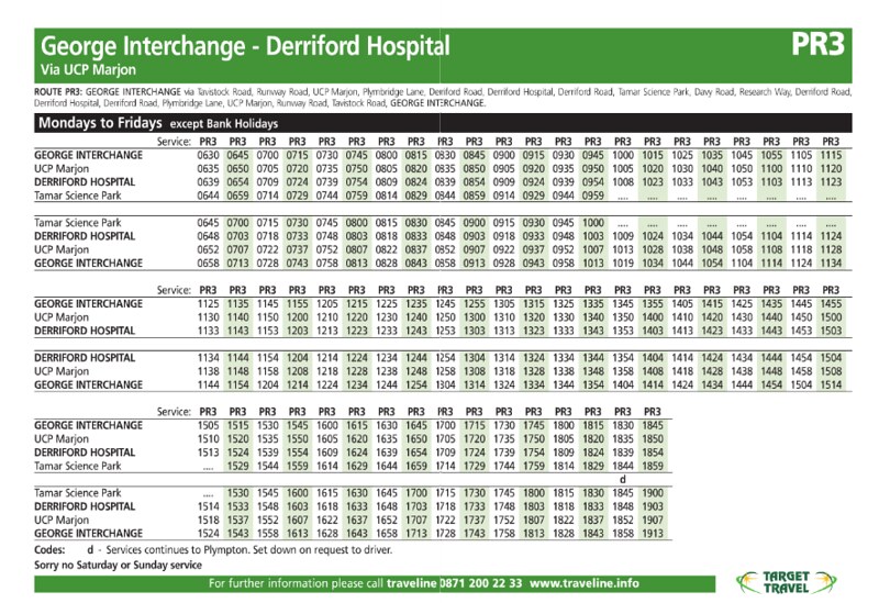 Plymouth Bus Timetable