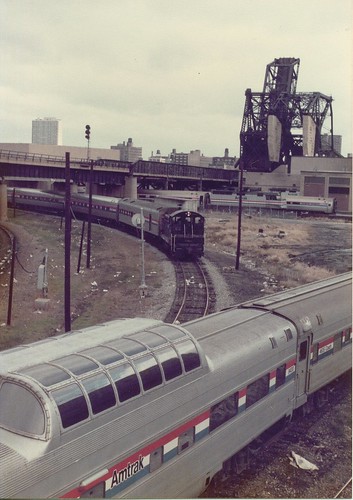 Amtrak terminal switchig activity at South Wye unction near Chicago Union Station.  Chicago Illinois.  November 1983. by Eddie from Chicago