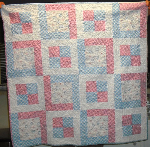 pink & blue sheep baby quilt