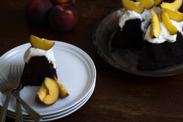 dark chocolate beet cake with nectarines