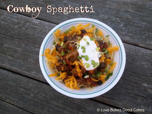 Cowboy spaghetti in bowl.