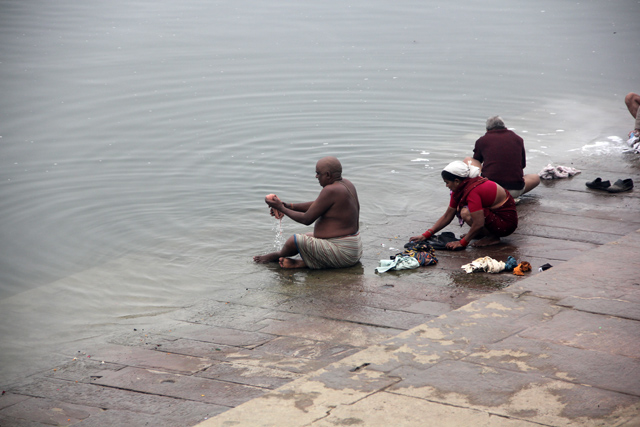 Morning bathing and washing in the Ganges River