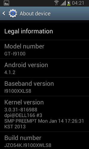 Android 4.1.2  Galaxy S2