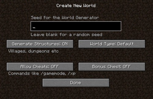 Minecraft - Create a New World