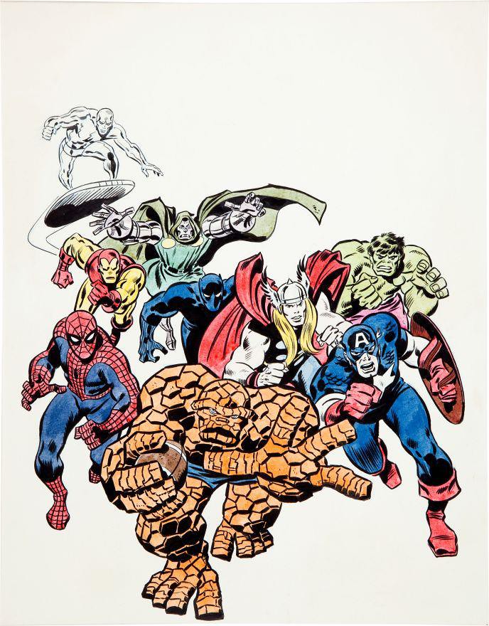 Thing and Marvel Heroes by John Buscema