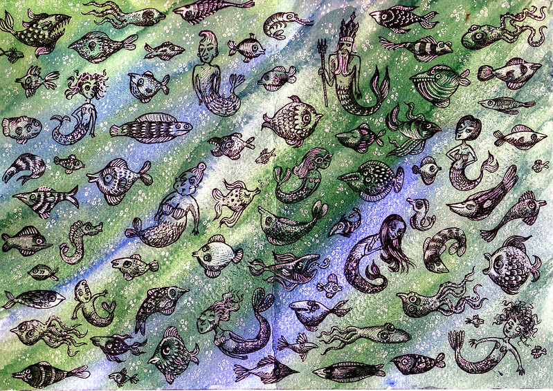 mermaid and fish pattern