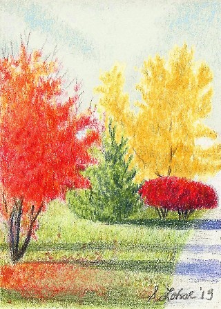Autumn Walk, colored pencil