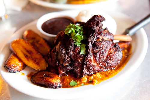 Today's special - Braised pork shank, mojo with a side of maduros, black beans and rice