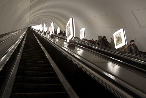 For the world's deepest Metro station, this escalator doesn't seem much longer than the other ones in Kiev...