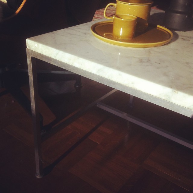 Paul McCobb for Calvin, brushed nickel and marble end table
