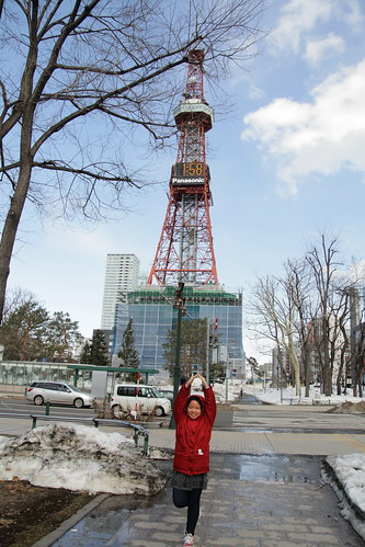 Sister in front of the Sapporo TV Tower