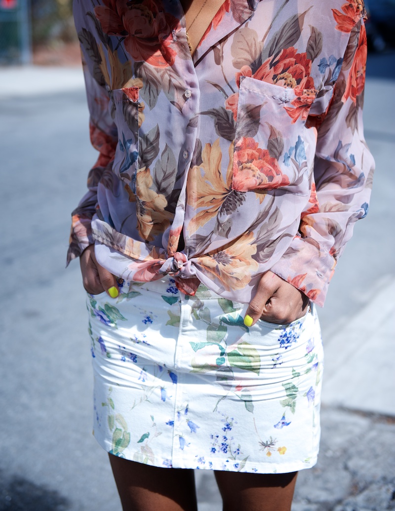 H&M floral denim skirt