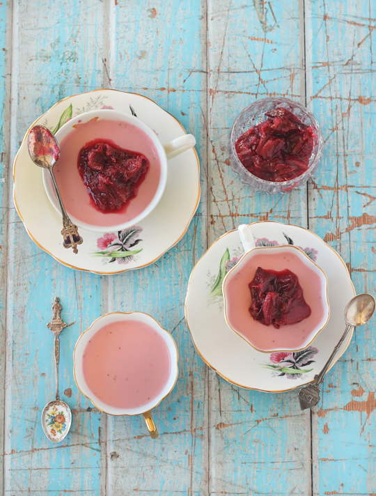 Strawberry Panna Cotta with Roasted Rhubarb
