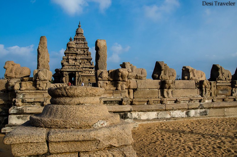 Nandi statutes outside shore temple Mahabalipuram